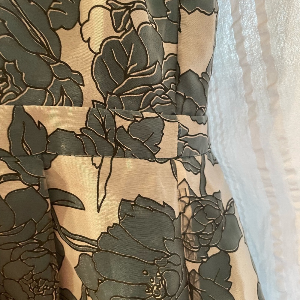 Lace + Mesh Sleeveless Floral Fit-and-Flare Dress Cream/Dark Green size medium - Picture 5 of 14
